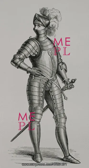 : Knight in armour. Engraving from a design by Cesare : Knight in armour. Engraving from a design by Cesare