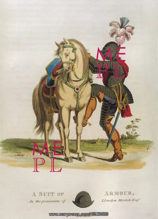 : A knight in armour mounts his horse : A knight in armour mounts his horse