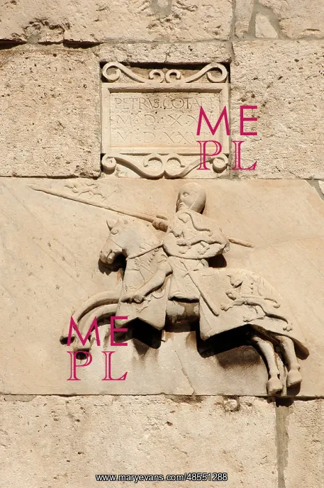 : Knight with shield and spear. Pula. Croatia : Knight with shield and spear. Pula. Croatia