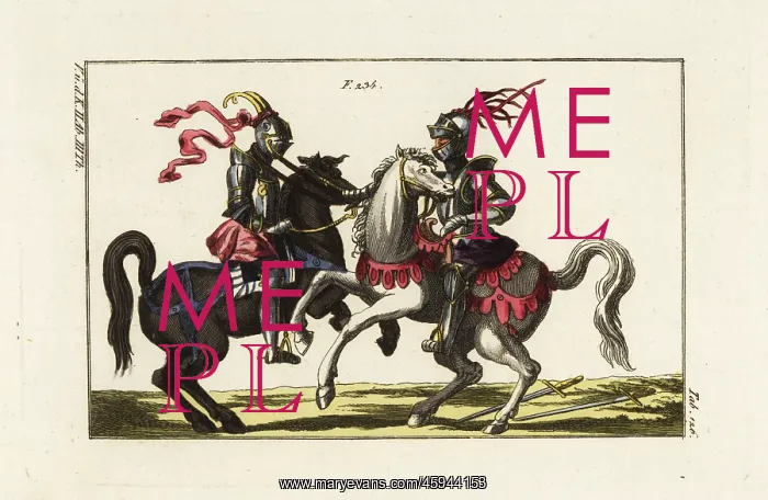 : Two knights in armor fighting a duel with nooses : Two knights in armor fighting a duel with nooses