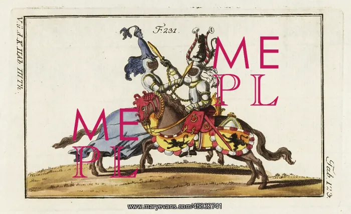 : Two knights in armor in a tournament duel with cudgels : Two knights in armor in a tournament duel with cudgels