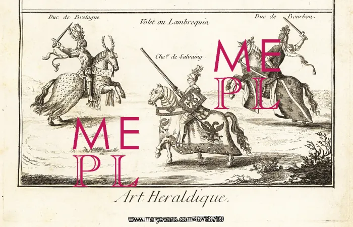 : Knights in armour with helmet, crest and mantling : Knights in armour with helmet, crest and mantling