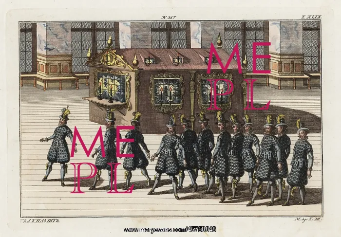 : Twelve knights dancing in front of a candle-lit : Twelve knights dancing in front of a candle-lit