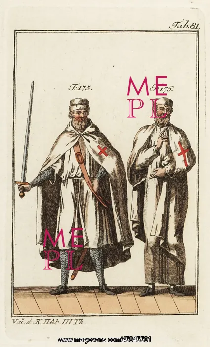 : Knights Templar in batle garb and monastery robes : Knights Templar in batle garb and monastery robes