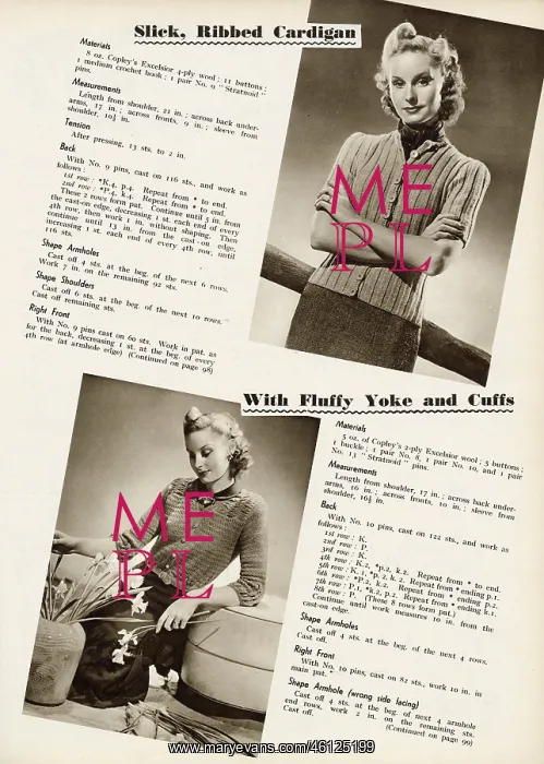 : Knitted women's cardigans 1940 : Knitted women's cardigans 1940