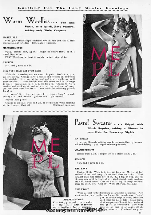 : Knitting for the long winter evenings, 1943 : Knitting for the long winter evenings, 1943