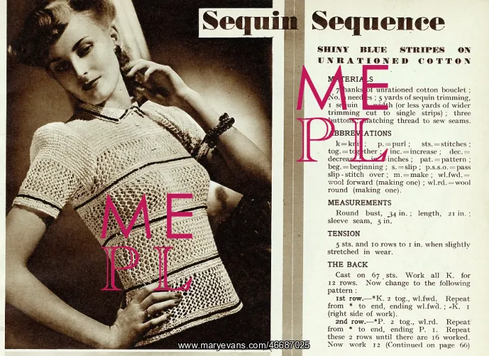 : Knitting pattern 1941 : Knitting pattern 1941