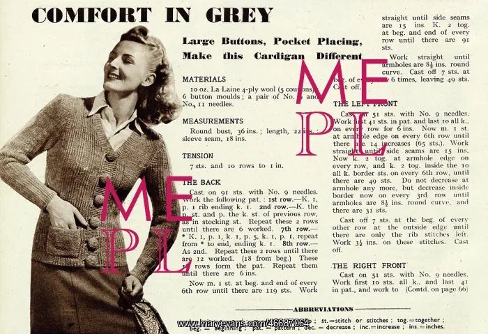 : Knitting pattern 1941 : Knitting pattern 1941