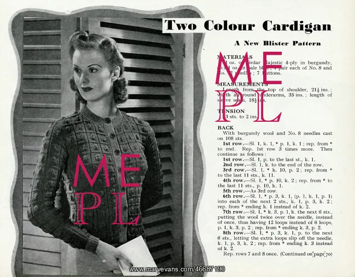 : Knitting pattern 1941 : Knitting pattern 1941