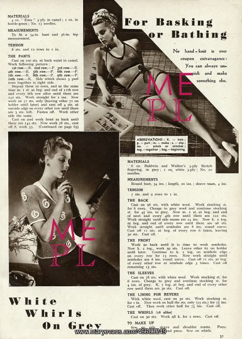 : Knitting pattern 1943 : Knitting pattern 1943