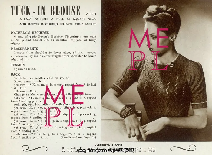 : Knitting pattern 1944 : Knitting pattern 1944