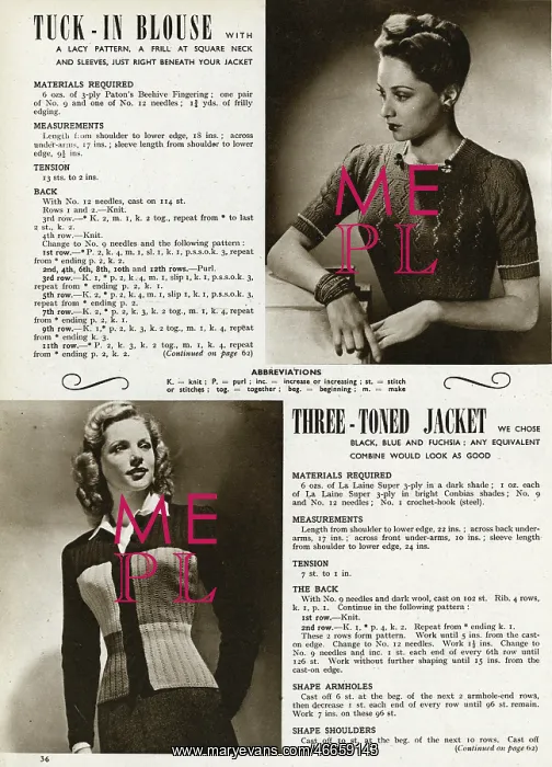 : Knitting pattern 1944 : Knitting pattern 1944