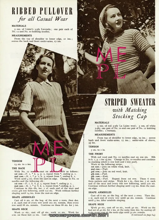 : Knitting pattern 1945 : Knitting pattern 1945