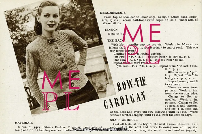 : Knitting pattern 1945 : Knitting pattern 1945