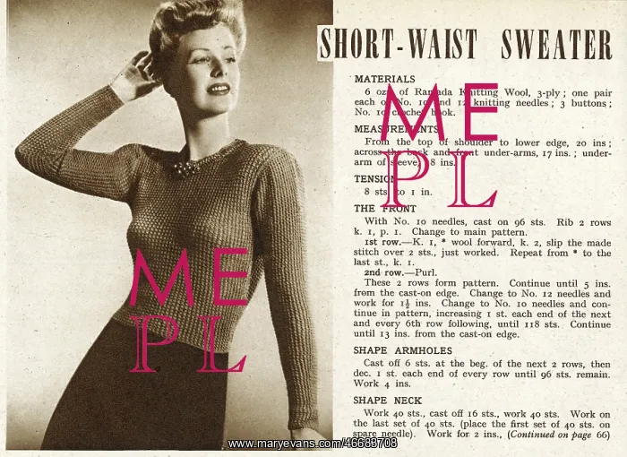 : Knitting pattern 1945 : Knitting pattern 1945