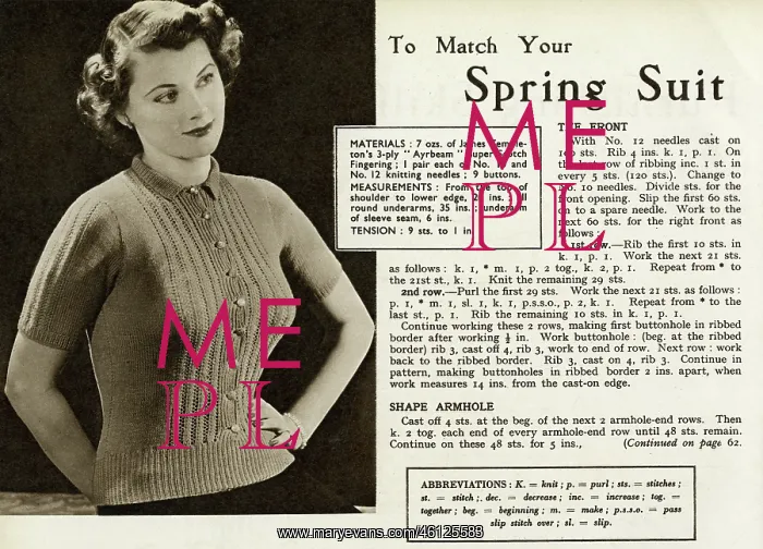 : Knitting pattern 1949 : Knitting pattern 1949