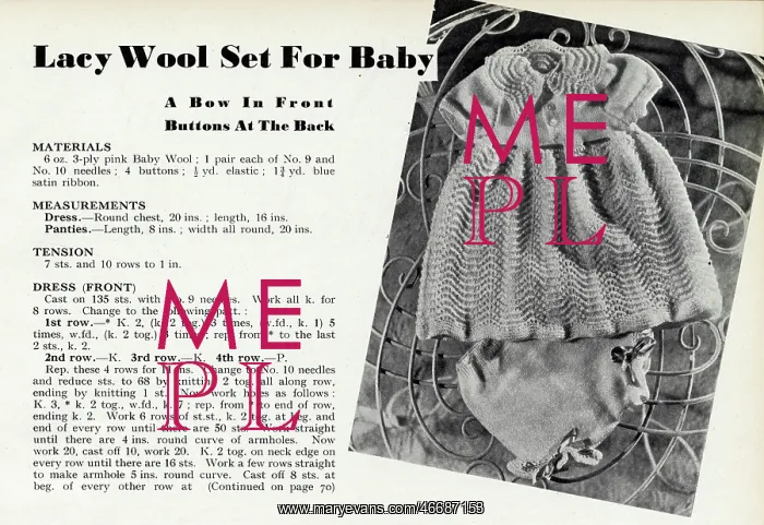 : Knitting pattern for a baby 1941 : Knitting pattern for a baby 1941