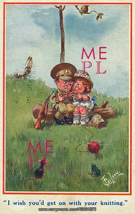 : Knitting postcard, WW1 : Knitting postcard, WW1