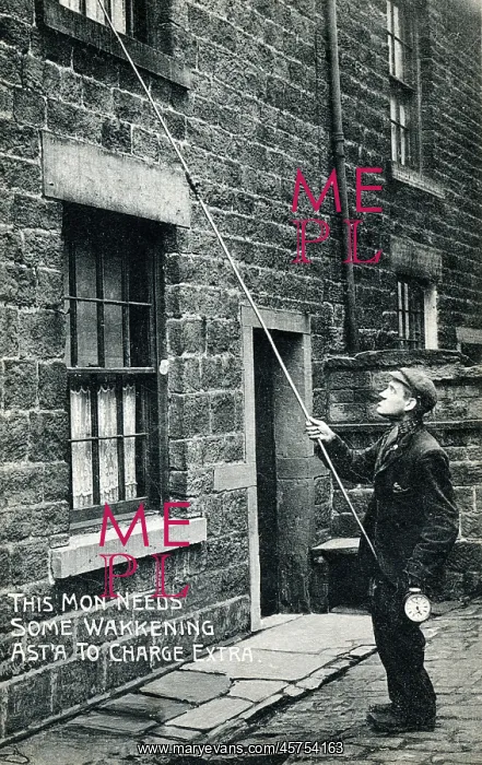 : The knocker upper with his long stick : The knocker upper with his long stick