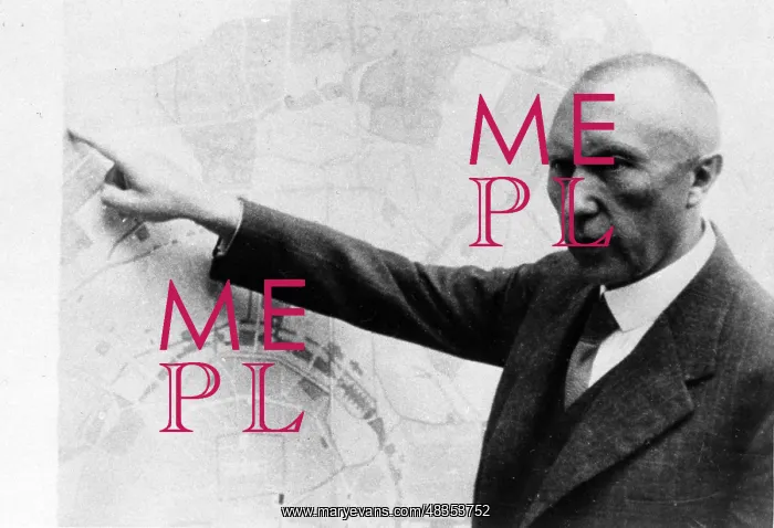: Konrad Adenauer in front of the Cologne city map, 1930 : Konrad Adenauer in front of the Cologne city map, 1930