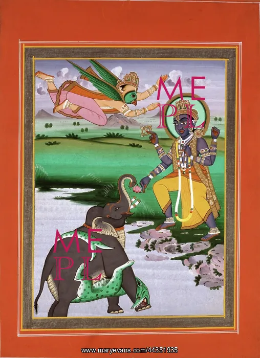 : Krishna with elephant and Garuda : Krishna with elephant and Garuda
