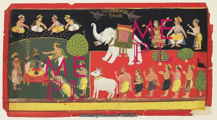 : Krishna revered by Indra arriving on a white elephant : Krishna revered by Indra arriving on a white elephant