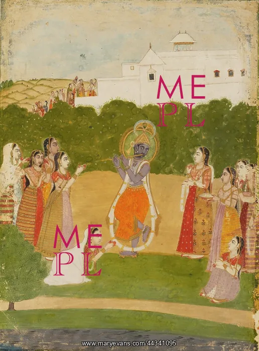 : Krishna beside a river playing the flute : Krishna beside a river playing the flute