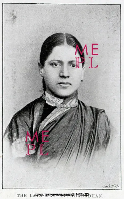 : Krupabai Satthianadhan, author, studio portrait in sari : Krupabai Satthianadhan, author, studio portrait in sari