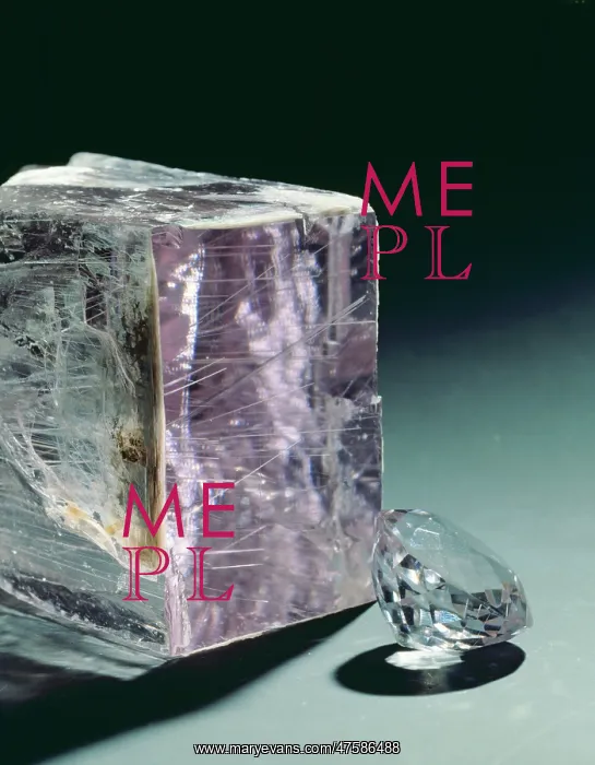 : Kunzite crystal and cut stone : Kunzite crystal and cut stone