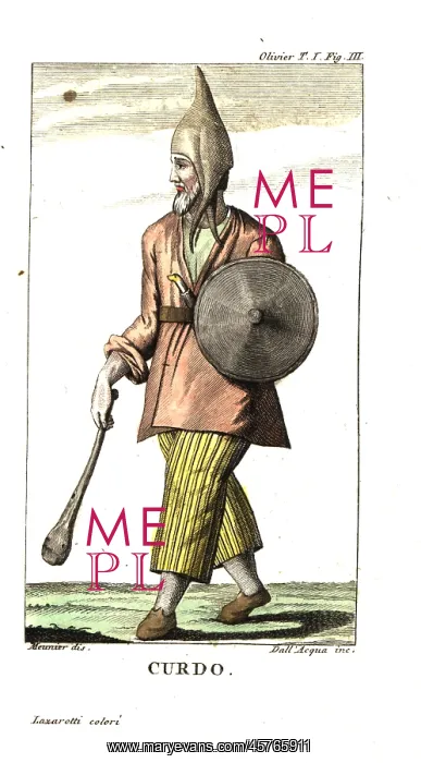 : Kurdish man with shield and club : Kurdish man with shield and club