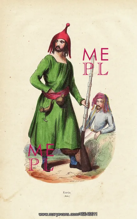 : Kurdish man wearing a distinctive hat, tunic and pantaloons : Kurdish man wearing a distinctive hat, tunic and pantaloons