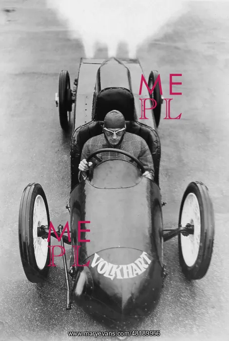 : Kurt Volkhardt in his rocket car, 1928 : Kurt Volkhardt in his rocket car, 1928