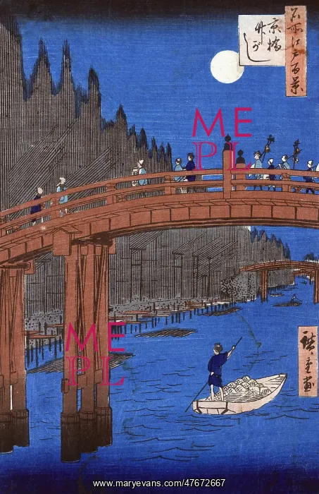 : Kyobashi Bridge On Moonlit Night, 1857 : Kyobashi Bridge On Moonlit Night, 1857