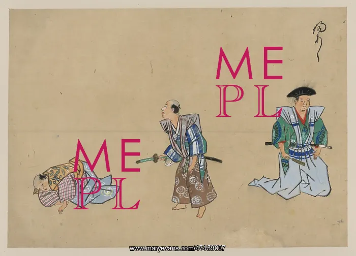 : Kyogen play with three characters, two with swords, the thir : Kyogen play with three characters, two with swords, the thir