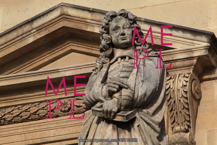 : La Bruyere statue, Cour Napoleon, Louvre, Paris, France : La Bruyere statue, Cour Napoleon, Louvre, Paris, France