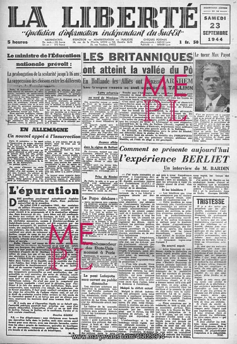 : La Liberte front page Battle of Arnhem : La Liberte front page Battle of Arnhem