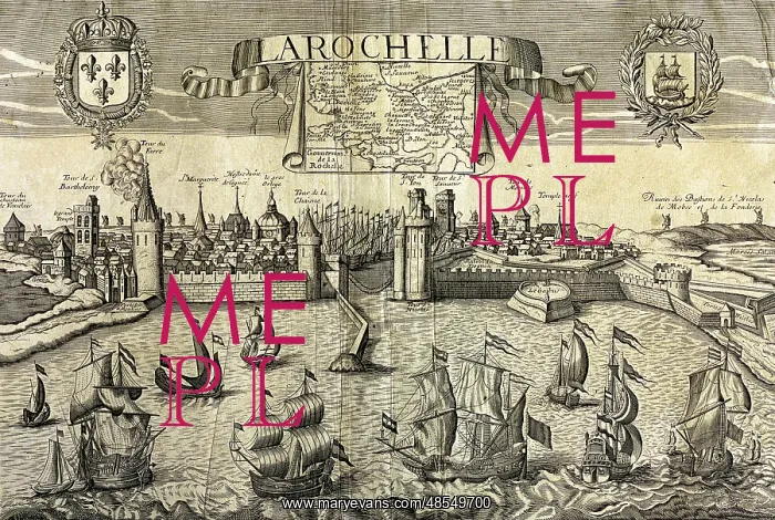  : La Rochelle. Map of the city on the Atlantic. 16th century