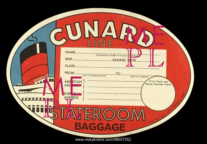 : Label design for Cunard Line Stateroom Baggage : Label design for Cunard Line Stateroom Baggage