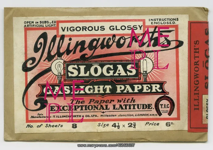 : Label on an envelope, Illingworth's photographic paper : Label on an envelope, Illingworth's photographic paper
