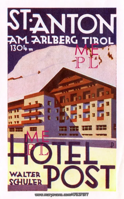 : Label, Hotel Post, St Anton am Arlberg, Tyrol, Austria : Label, Hotel Post, St Anton am Arlberg, Tyrol, Austria