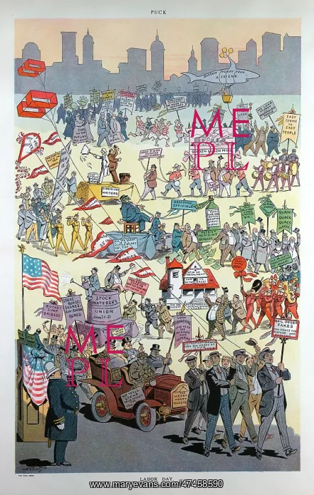 : Labor day. Illustration shows a parade of Workers who work real hard at : Labor day. Illustration shows a parade of Workers who work real hard at