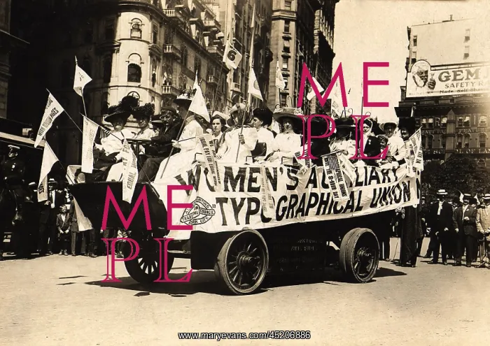 : Labor Day parade. Women on float of the ? : Labor Day parade. Women on float of the ?