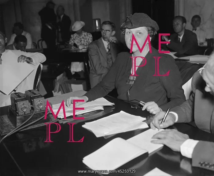 : Labor Sec. Francis Perkins testifying to Congress : Labor Sec. Francis Perkins testifying to Congress