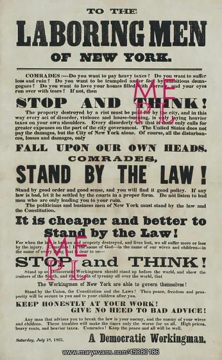 : TO THE LABORING MEN OF NEW YORK, begins a : TO THE LABORING MEN OF NEW YORK, begins a