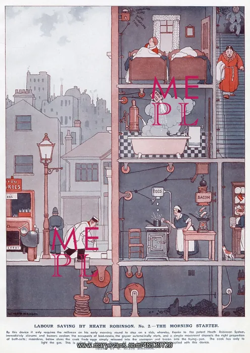 : Labour Saving by Heath Robinson The Morning Starter : Labour Saving by Heath Robinson The Morning Starter
