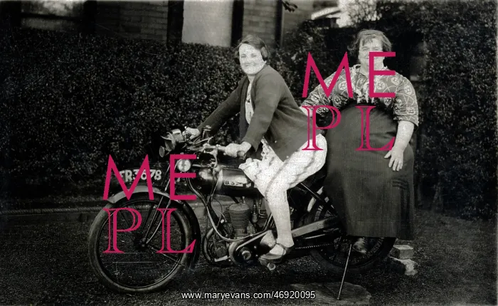 : Ladies on a 1926 BSA motorcycle : Ladies on a 1926 BSA motorcycle