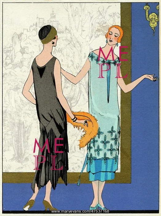 : Two ladies in dresses by Doeuillet : Two ladies in dresses by Doeuillet