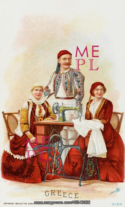 : Ladies from Greece using a Singer Sewing Machine : Ladies from Greece using a Singer Sewing Machine
