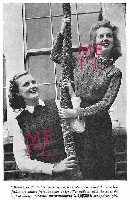 : Ladies knitted cable pullover and jerkin, circa 1941 : Ladies knitted cable pullover and jerkin, circa 1941