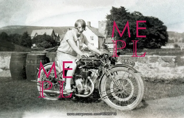 : Lady on a 1921 Sunbeam motorcycle : Lady on a 1921 Sunbeam motorcycle